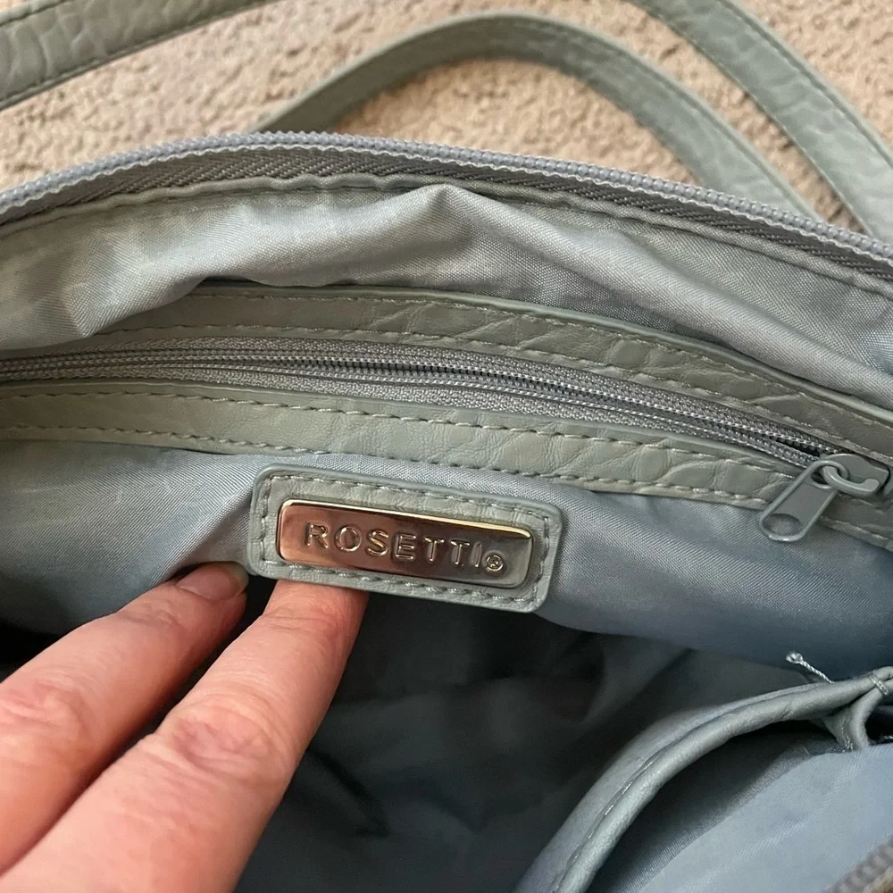 Rosetti Light Blue Crossbody Purse | Multiple Zipper Compartments | Adjustable